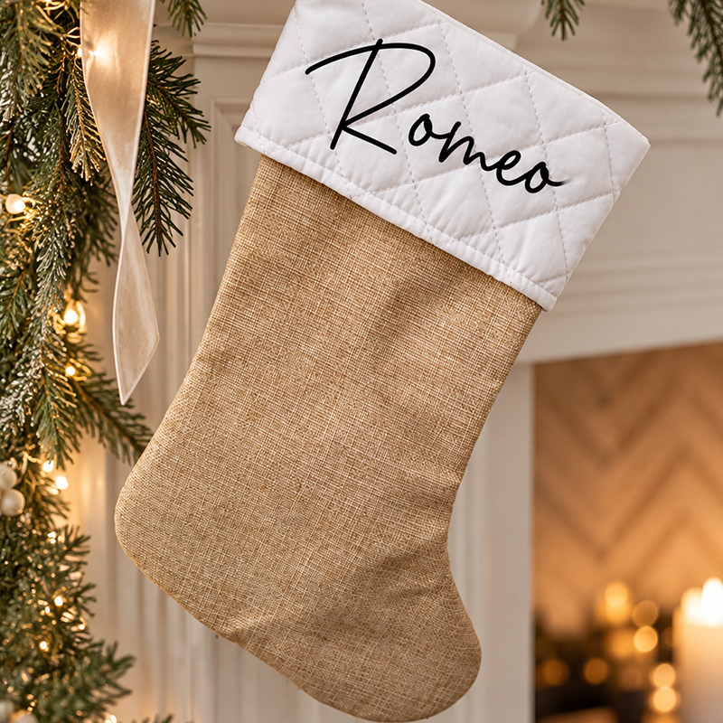 White Quilted/Natural Christmas Stocking
